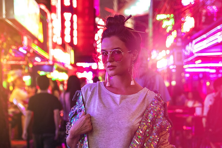 Busy neon street lights